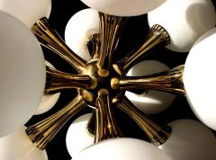  Stilnovo Opal Glass and Brass Chandelier Italy 1950s - 1549044