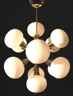  Stilnovo Opal Glass and Brass Chandelier Italy 1950s - 1549045