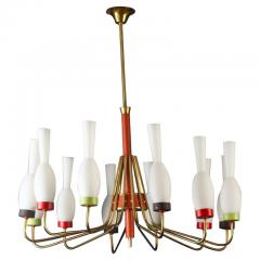  Stilnovo Original Brass and Murano Glass Chandelier Attr to Stilnovo Italy 1950s - 4430210