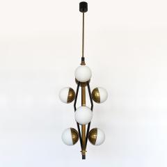  Stilnovo Pair Stilnovo Brass Eight Globe Pendant Chandeliers - 1233909