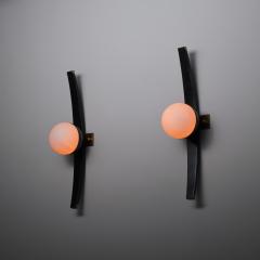  Stilnovo Pair of 1950s Italian Stilnovo Sconces in Brass Black Lacquered Wood and steel - 4410063