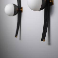  Stilnovo Pair of 1950s Italian Stilnovo Sconces in Brass Black Lacquered Wood and steel - 4410067