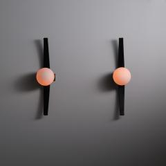 Stilnovo Pair of 1950s Italian Stilnovo Sconces in Brass Black Lacquered Wood and steel - 4410071