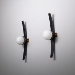  Stilnovo Pair of 1950s Italian Stilnovo Sconces in Brass Black Lacquered Wood and steel - 4410073