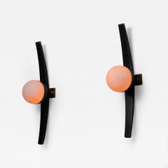  Stilnovo Pair of 1950s Italian Stilnovo Sconces in Brass Black Lacquered Wood and steel - 4412767