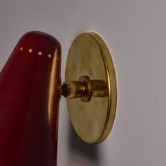  Stilnovo Pair of 1960s Stilnovo Perforated Red Metal and Brass Articulating Sconces - 4587580