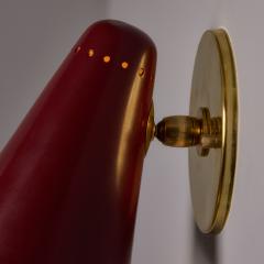  Stilnovo Pair of 1960s Stilnovo Perforated Red Metal and Brass Articulating Sconces - 4587586