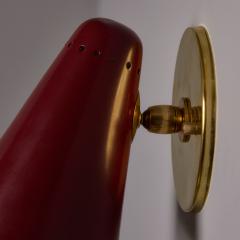  Stilnovo Pair of 1960s Stilnovo Perforated Red Metal and Brass Articulating Sconces - 4587587
