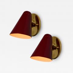  Stilnovo Pair of 1960s Stilnovo Perforated Red Metal and Brass Articulating Sconces - 4588659