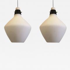  Stilnovo Pair of Italian Mid Century Modern Glass Pendants Suspension Fixtures - 1833009