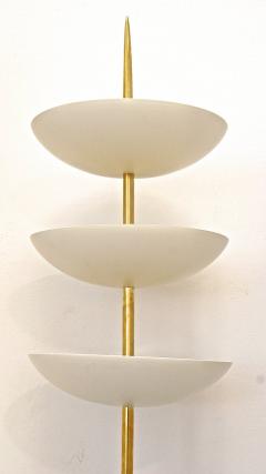  Stilnovo Pair of Large Brass and White Metal Bowl Wall Sconces in the Style of Stilnovo - 548391