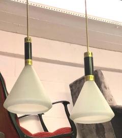  Stilnovo Pair of Mid Century Modern Milk Glass Pendant attributed to Stilnovo circa 1958 - 1609852