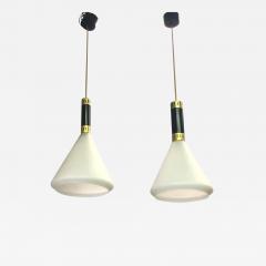  Stilnovo Pair of Mid Century Modern Milk Glass Pendant attributed to Stilnovo circa 1958 - 1610503