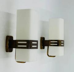  Stilnovo Pair of Opaline Glass Brass Wall Sconces by Stilnovo Signed Italy 1960s - 3734699