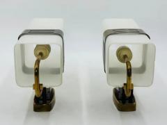  Stilnovo Pair of Opaline Glass Brass Wall Sconces by Stilnovo Signed Italy 1960s - 3734700