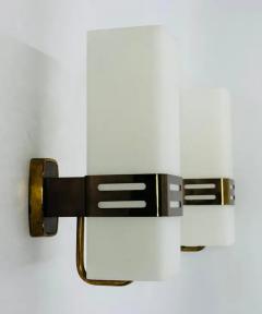  Stilnovo Pair of Opaline Glass Brass Wall Sconces by Stilnovo Signed Italy 1960s - 3734705