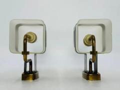  Stilnovo Pair of Opaline Glass Brass Wall Sconces by Stilnovo Signed Italy 1960s - 3734717