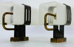  Stilnovo Pair of Opaline Glass Brass Wall Sconces by Stilnovo Signed Italy 1960s - 3734718