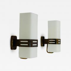  Stilnovo Pair of Opaline Glass Brass Wall Sconces by Stilnovo Signed Italy 1960s - 3740020