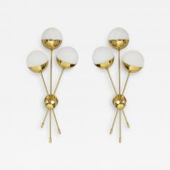  Stilnovo Pair of Opaline Globe Sconces in Polished Brass - 4440562