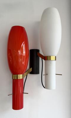  Stilnovo Pair of Sconces Brass and Glass by Stilnovo Italy 1950s - 4598901