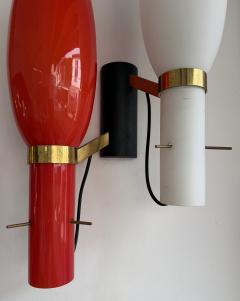  Stilnovo Pair of Sconces Brass and Glass by Stilnovo Italy 1950s - 4598902