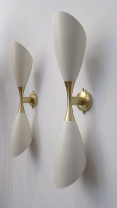  Stilnovo Pair of Stilnovo Cream Double Cone Wall Sconces - 4521014