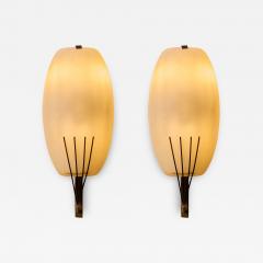  Stilnovo Pair of Stilnovo Opaline Glass and Brass Wall Sconces - 3661147