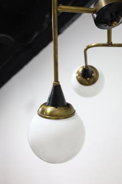  Stilnovo Pair of Stilnovo Style Chandeliers in Brass and Glass 1960s - 4731433