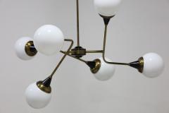  Stilnovo Pair of Stilnovo Style Chandeliers in Brass and Glass 1960s - 4731435