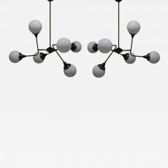  Stilnovo Pair of Stilnovo Style Chandeliers in Brass and Glass 1960s - 4731482
