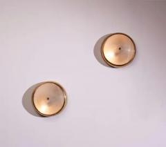  Stilnovo Pair of brass and glass flush mount Italy 1950s - 4013065