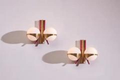  Stilnovo Pair of midcentury wall lights made of metal brass and glass Italy 1950s - 3476427