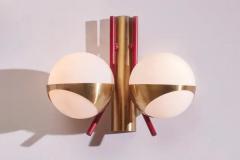  Stilnovo Pair of midcentury wall lights made of metal brass and glass Italy 1950s - 3476428