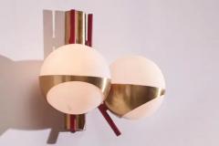  Stilnovo Pair of midcentury wall lights made of metal brass and glass Italy 1950s - 3476431