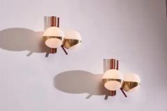  Stilnovo Pair of midcentury wall lights made of metal brass and glass Italy 1950s - 3476435