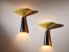  Stilnovo Pair of two tone enamelled metal and brass wall lights by Stilnovo Italy 1950s - 3954593