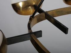  Stilnovo Rare Stilnovo chandelier brass and nine opaline shades Italy c1950 - 4444543