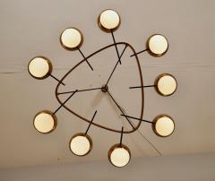  Stilnovo Rare Stilnovo chandelier brass and nine opaline shades Italy c1950 - 4444559