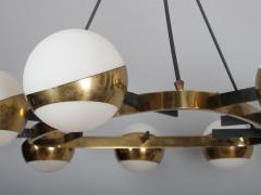  Stilnovo Rare Stilnovo chandelier brass and nine opaline shades Italy c1950 - 4444562