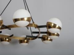  Stilnovo Rare Stilnovo chandelier brass and nine opaline shades Italy c1950 - 4444570