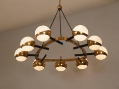  Stilnovo Rare Stilnovo chandelier brass and nine opaline shades Italy c1950 - 4444573