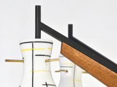  Stilnovo Stilnovo 1958 Italian Black White Glass Pair of 6 Light Teak Brass Chandeliers - 2990747