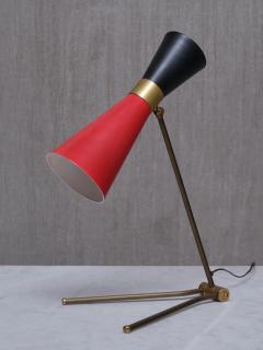  Stilnovo Stilnovo Adjustable Brass Desk Lamp Black and Red Diabolo Shade Italy 1950s - 3690089