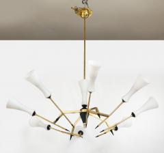  Stilnovo Stilnovo Attributed 8 Arm Modernist Brass Chandelier 1960s Italian Design - 4651488