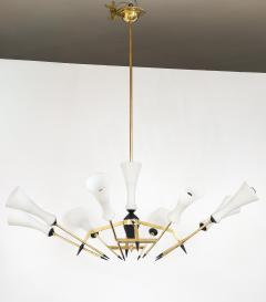  Stilnovo Stilnovo Attributed 8 Arm Modernist Brass Chandelier 1960s Italian Design - 4651489