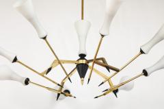  Stilnovo Stilnovo Attributed 8 Arm Modernist Brass Chandelier 1960s Italian Design - 4651490