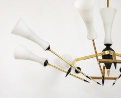  Stilnovo Stilnovo Attributed 8 Arm Modernist Brass Chandelier 1960s Italian Design - 4651491
