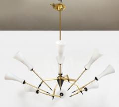 Stilnovo Stilnovo Attributed 8 Arm Modernist Brass Chandelier 1960s Italian Design - 4651494
