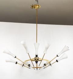  Stilnovo Stilnovo Attributed 8 Arm Modernist Brass Chandelier 1960s Italian Design - 4651495